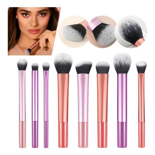 Escovas para Maquiagem Multicolor Kit 8 Peças Profissional