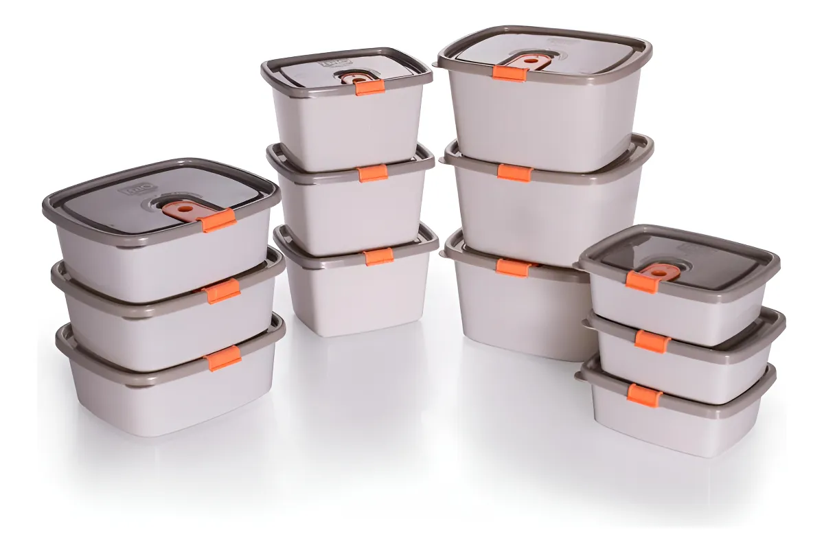 Conjunto De Potes De Plástico Tampa Fixa 12 Plasútil Tampa Fendi 206/ Corpo Cinza 1462/ Valvula Laranja 580