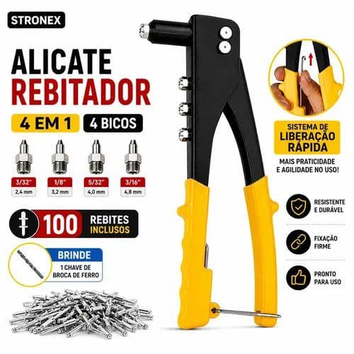 Rebitadeira Alicate Rebitador Manual + 100 Rebites